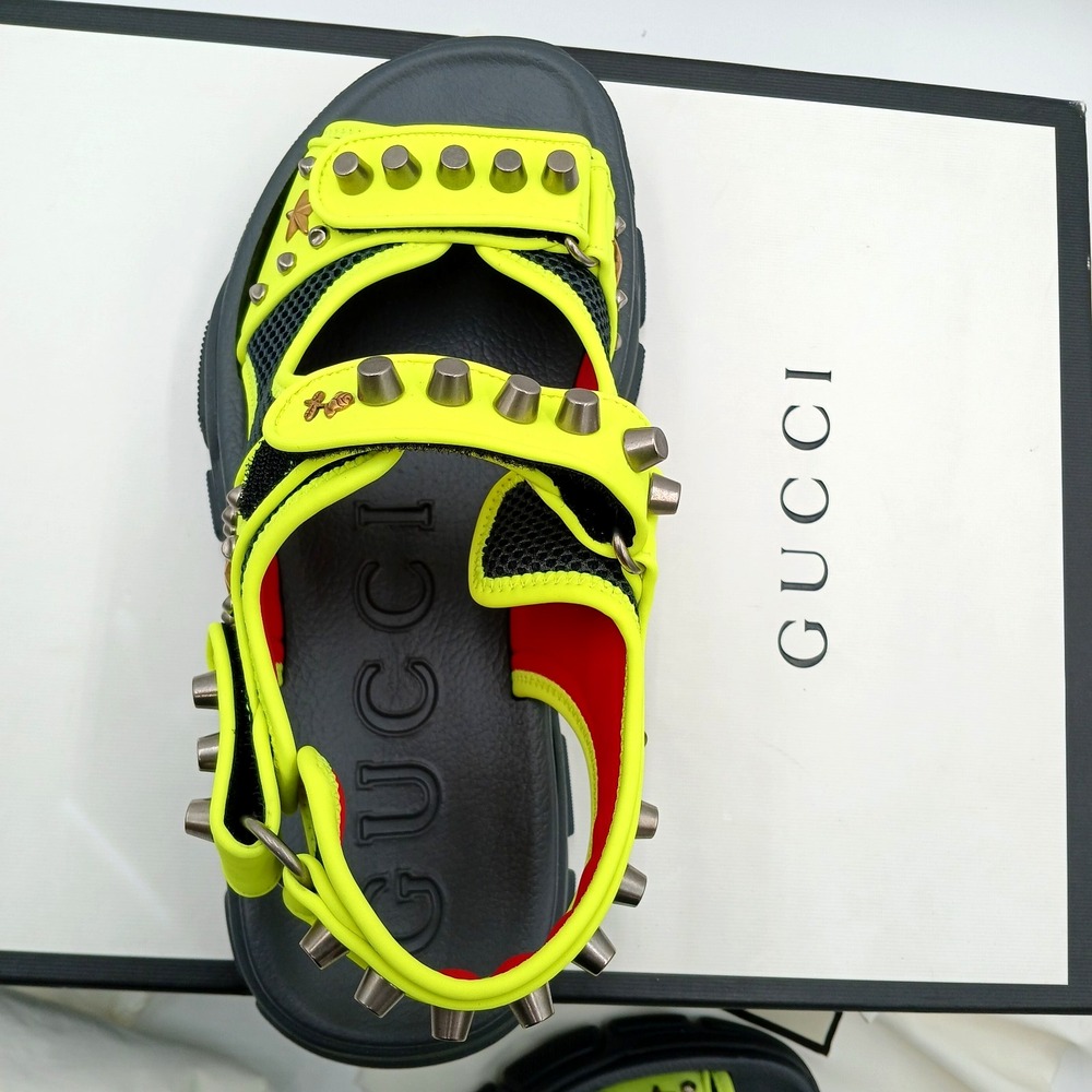 GUCCI SHOES MENS AGURU STUD‎ STAR LEATHER SANDALS YELLOW $1,150 Size 8 - Picture 10 of 12